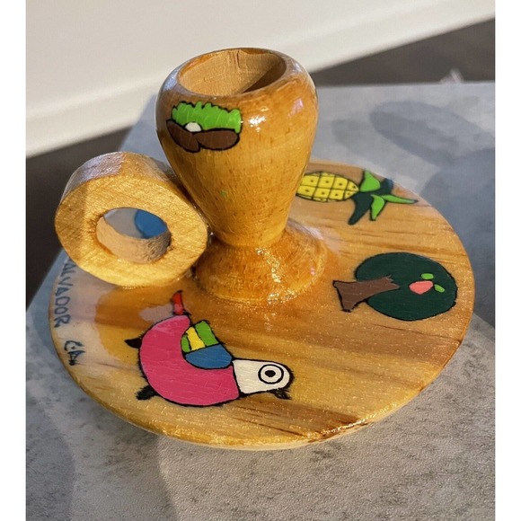 2 - Small Colorful Wooden Candle Stick Holders Made In EL Salvador - Picture 6 of 13